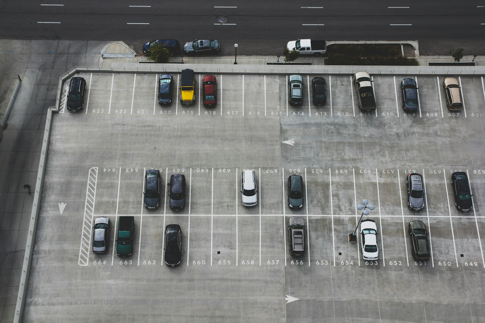 Aerial view of a company parking lot
